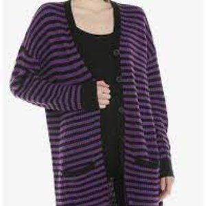 ISO Hot Topic Purple & Black Stripe Button-Front Oversized Girls Cardigan